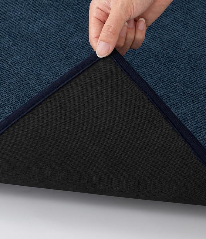 YIHOUSE Bathroom Rugs Mat 16x59, Non Slip Quick Dry Bath Mats for Bathroom Absorbent Ultra Thin Bath Rugs Machine Washable Fit Under Door for Sink, Cabinet, Laundry (Dark Blue, 16"x59")