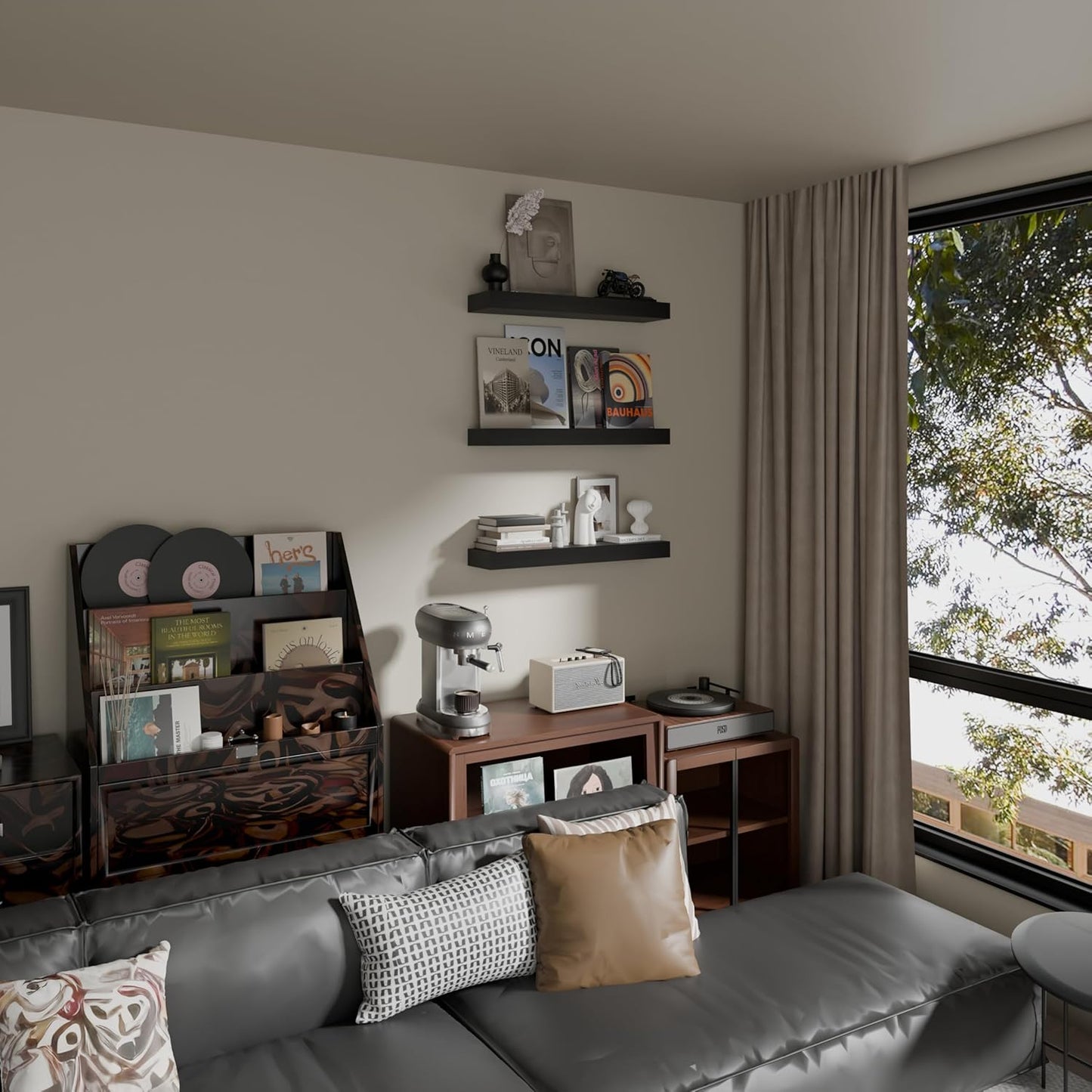 Floating Shelves for Wall, 16 Inch Long Premium Solid Wood Wall Shelves, Set of 3, Black Modern Wall Mounted Shelves for Living Room,Bedroom,and Kitchen (Black, 3T16IN)