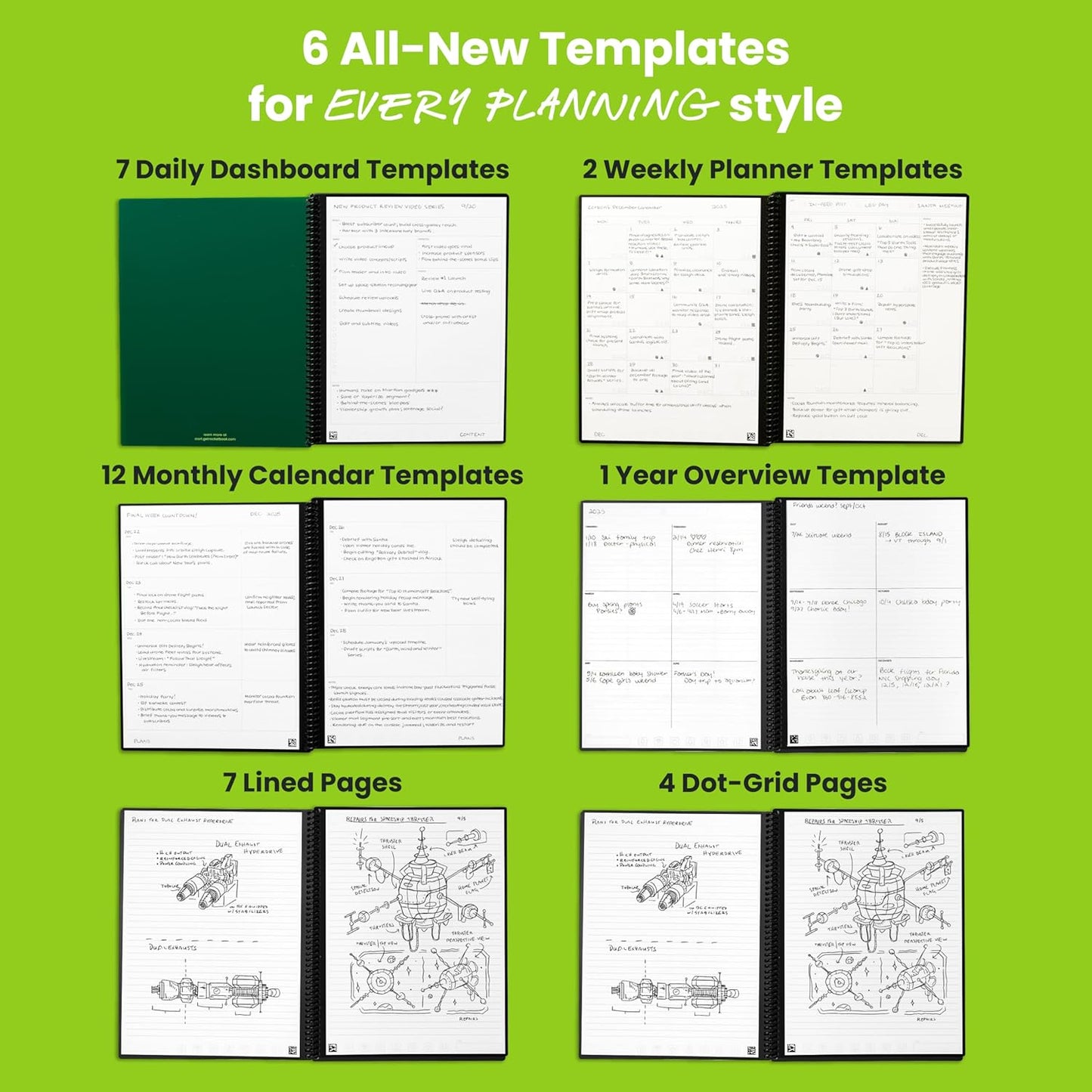 Rocketbook Flex Reusable Planner, Smart Undated, Daily, Weekly, Monthly, Annual Calendar Templates, Executive Size 6X8.8, Black (Pack of 1)