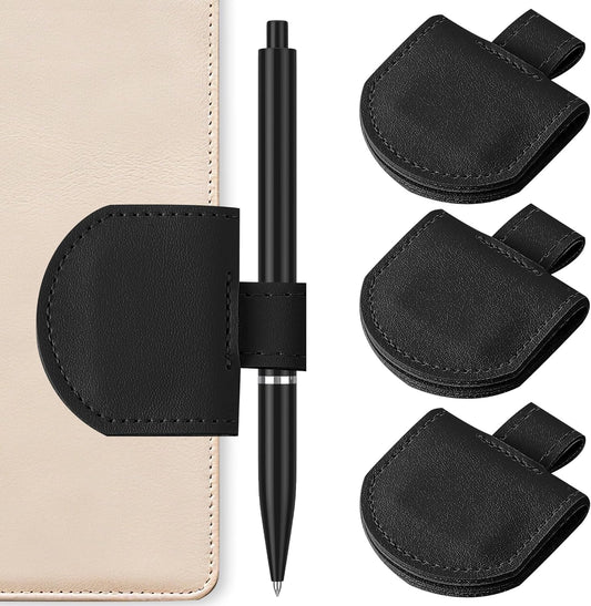 Magnetic Pen Loop Holder, Pencil Holder for Notebooks, Journals, Calendars, PU Leather 3 Pack