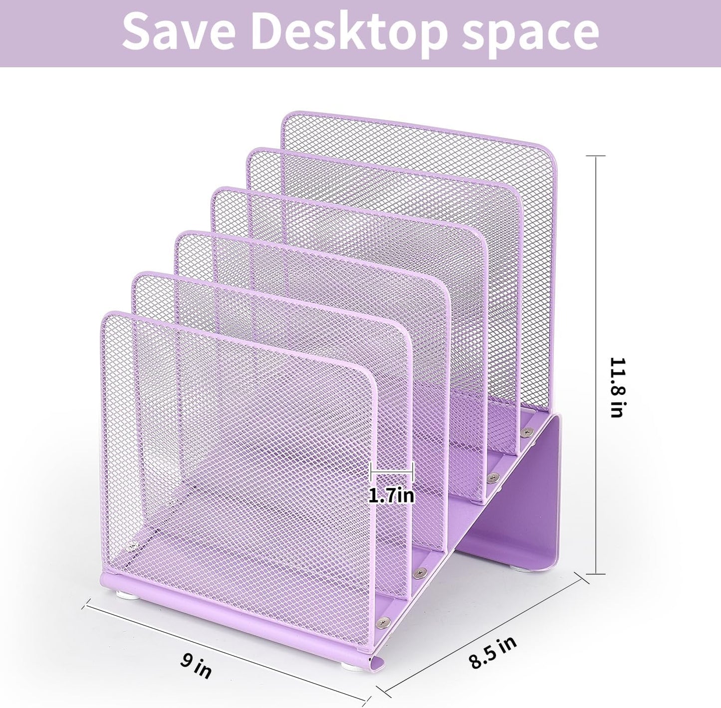 File Organizer for Desk, Desk Organizer with 5-Section Vertical File Rack, File Folder Organizer (Purple)