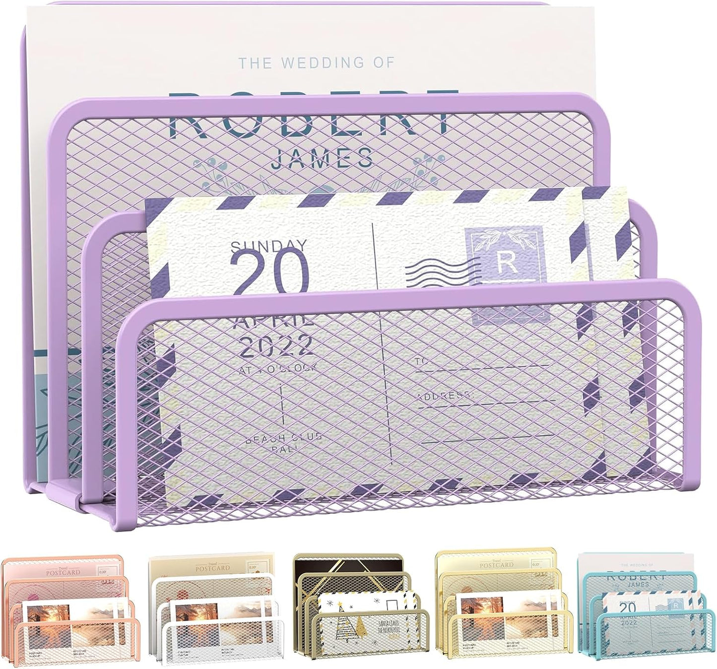 SUPEASY Mail Organizer for Desk, Mesh Metal Mail Holder Countertop with 3-Slot, Letter Sorter File Holder, Office Envelope Organizer for Mails (Purple)