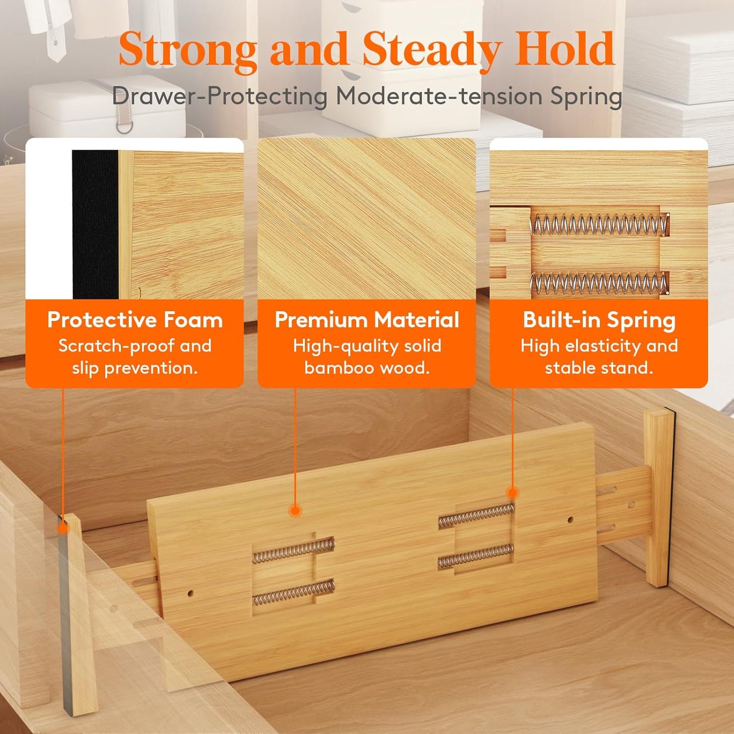 Lifewit 6 Pack 5" Deep Bamboo Drawer Dividers, 17.5-22" Expandable Drawer Organizers for Clothes, Adjustable Dresser Drawer Divider, Clothing Drawer Separators for Dresser, Bedroom, Bathroom, Kitchen