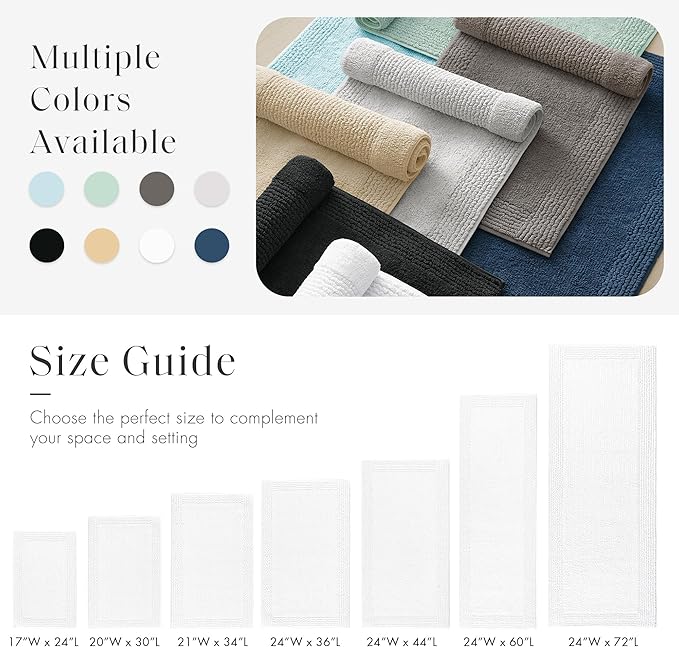 Madison Park Splendor Reversible 100% Cotton Tufted Bathroom Rug-3000 GSM Hotel Quality Luxurious Plush Medium Pile Bath Mat Absorbent, Quick Dry, Shower Room Décor, 24x72, White