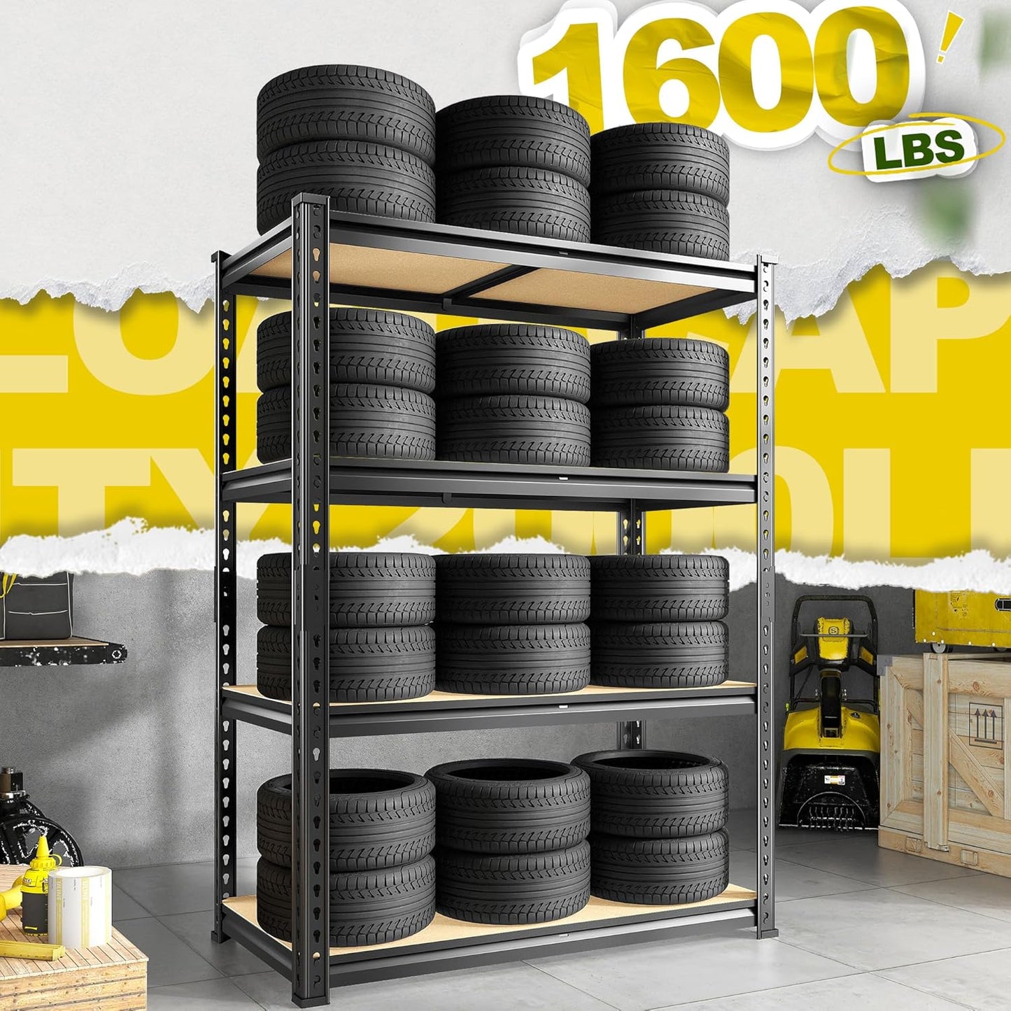 48" H Storage Shelves 31.5" W Garage Shelving Adjustable 1600LBS Metal Shelving Heavy Duty 4 Tier Garage Shelves for Pantry Kitchen Closet Basement Warehouse