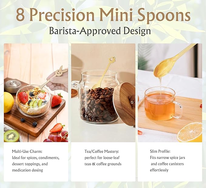 14-Piece Bamboo Wooden Kitchen Utensil Set - 6 Non-Scratch Heat-Resistant Cooking Tools with Storage Holes + 8 Small Spoons for Coffee, Tea, Eco-Friendly Sustainable Kitchen Gift Set