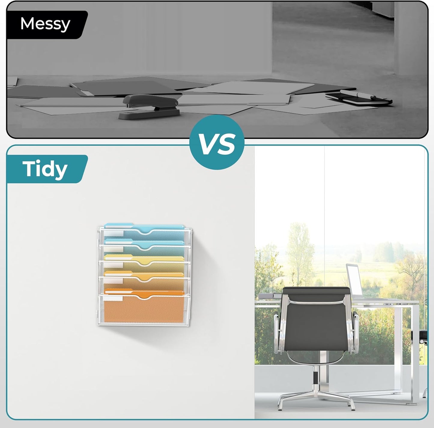 SUPEASY 5-Tier Wall File Organizer Mesh Office Mail Holder, Hanging Wall Organizer Magazine Rack for Office White