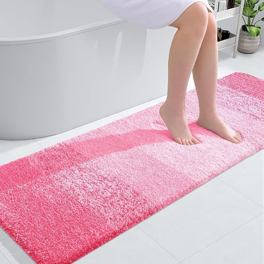 OLANLY Bathroom Runner Rugs 59x20, Extra Soft Absorbent Microfiber Bath Rugs, Rubber Backing, Quick Dry, Machine Washable Bath Mats for Bathroom Floor, Tub and Shower, Home Decor Accessories, Pink