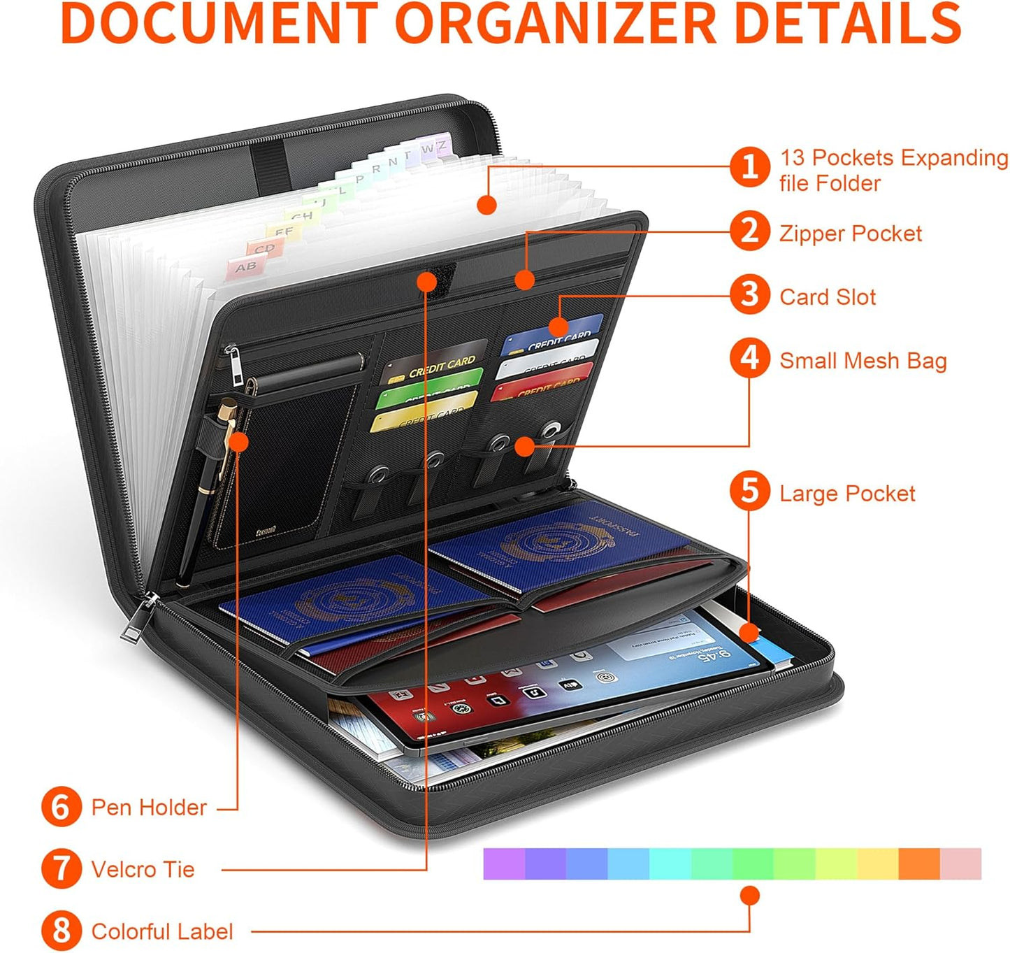 Fireproof Accordion File Organizer with 13 Pocket, Document Organizer with Handle & Labels, Expanding File Folder Multi-Layer Portable Home Travel Storage for Letter A4 Files and More
