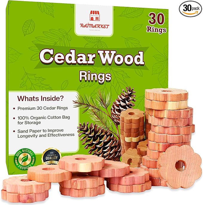 Cedar Blocks for Clothes Storage - Raimarket 30 Pack Wood Flowers & Chips for Closets, Wardrobe, Drawers & Shelves - Natural Aroma & Moisture Absorption