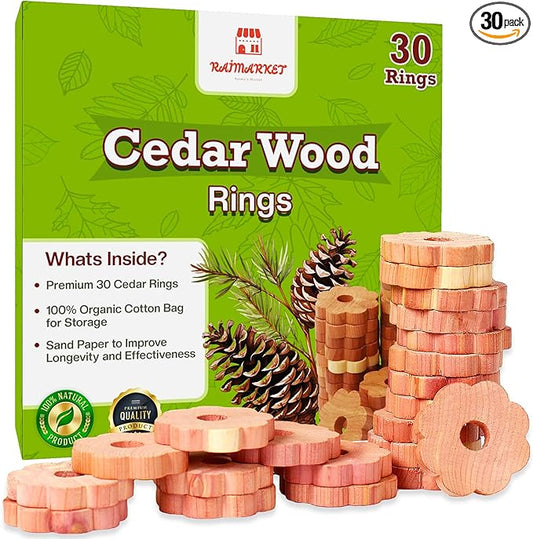 Cedar Blocks for Clothes Storage - Raimarket 30 Pack Wood Flowers & Chips for Closets, Wardrobe, Drawers & Shelves - Natural Aroma & Moisture Absorption