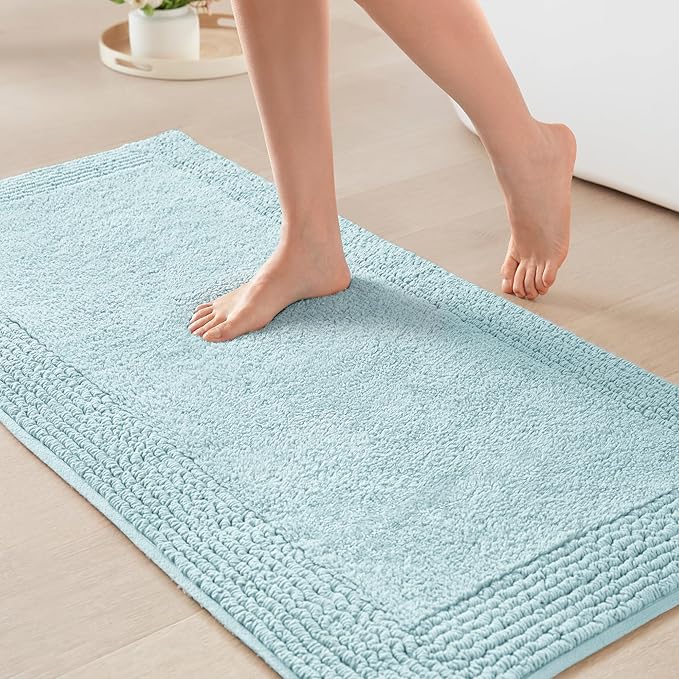 Madison Park Splendor Reversible 100% Cotton Tufted Bathroom Rug-3000 GSM Hotel Quality Luxurious Plush Medium Pile Bath Mat Absorbent, Quick Dry, Shower Room Décor, 24x44 Blue