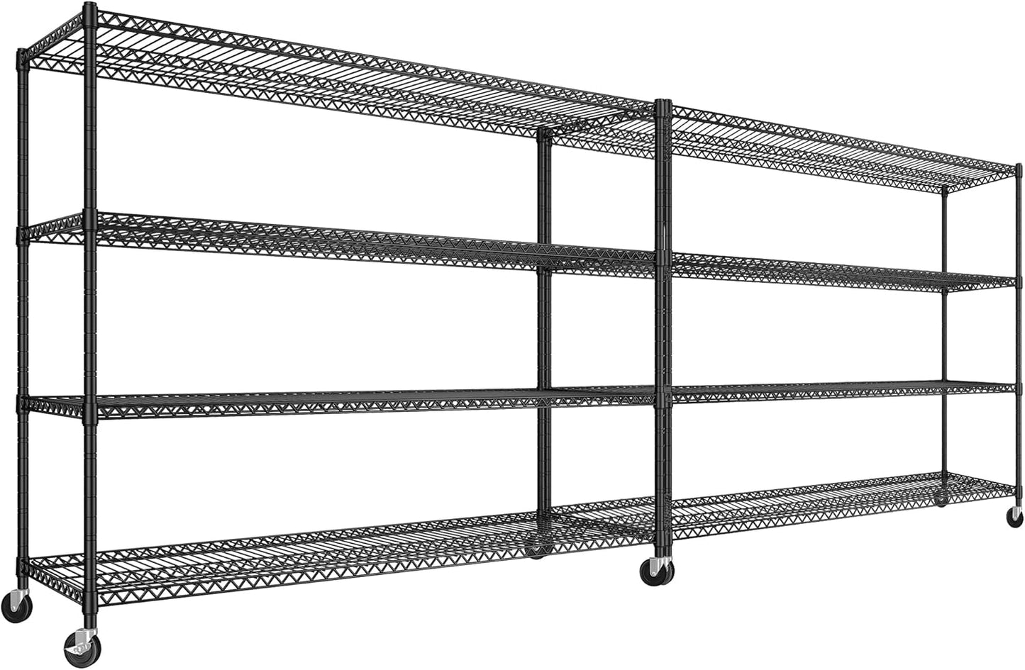 REIBII 60''W Storage Shelves 2399LBS Metal Shelving Unit with Wheels & Feet, 4 Tier Garage Shelving Heavy Duty Adjustable Wire Shelf for Pantry Kitchen Garage, 60" W x 18" D x 65.5" H, 2 Pack
