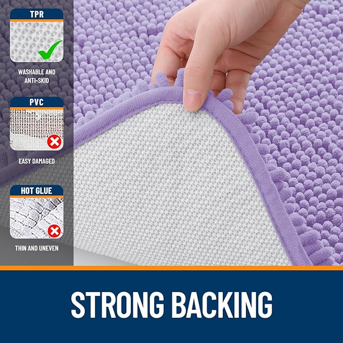 OLANLY Toilet Rugs U-Shaped 24x20, Extra Soft Absorbent Chenille Contour Bathroom Rugs for Toilet, Dry Quickly, Machine Washable, Non-Slip Bath Mat, Lavender