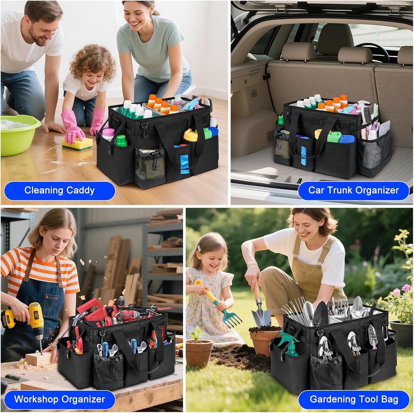 Cleaning Caddy Bag, Cleaning Supplies Organizer for Housekeepers, Housekeeping Caddy with Handle and Detachable Padded Cushion, Black