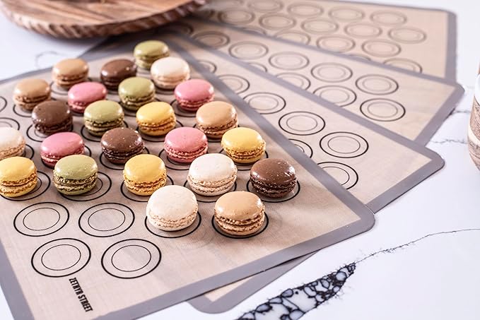 Macaron Silicone Baking Mats - Non-Stick Macaron Mat for Easy Baking | Heat Resistant & Dishwasher Safe Macaron Baking Mat | Reusable & Eco-Friendly, 1/2 Sheet Size - Pack of 4 - for Cookies & More