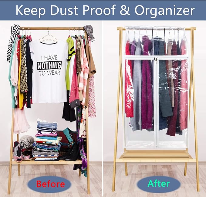 Zilink Clear Garment Bags for Storage 40 inch (2 Pack) Hanging Garment Rack Cover Suit Bags Organizer Hanging Clothes Cover for Suit Coats Jackets Dress Storage