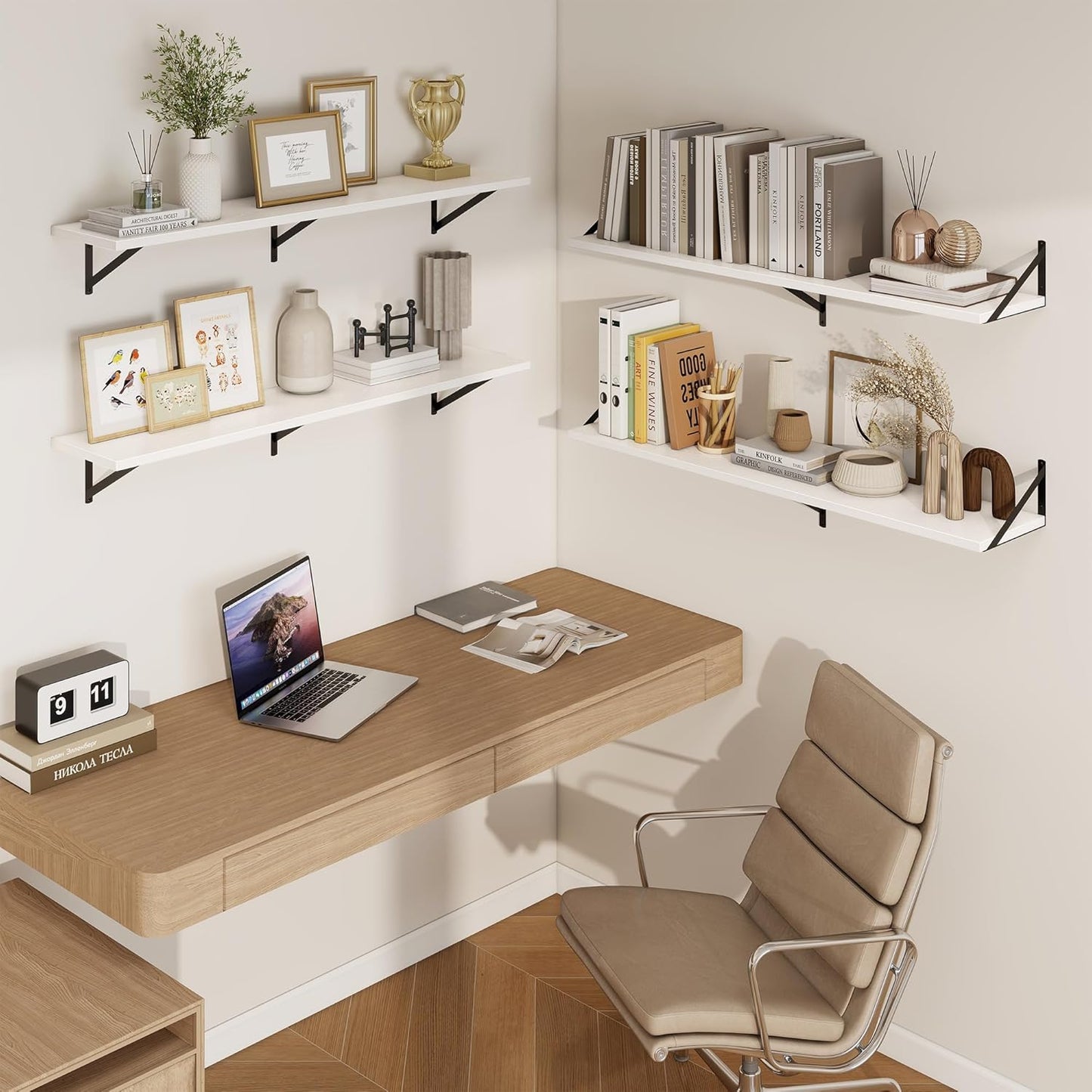 Axeman Deep Floating Shelves for Wall - 55 Inch Wide x 10 Inch Deep White Floating Shelves Set of 2 - Wide Wall Shelves for Living Room Bathroom Bedroom