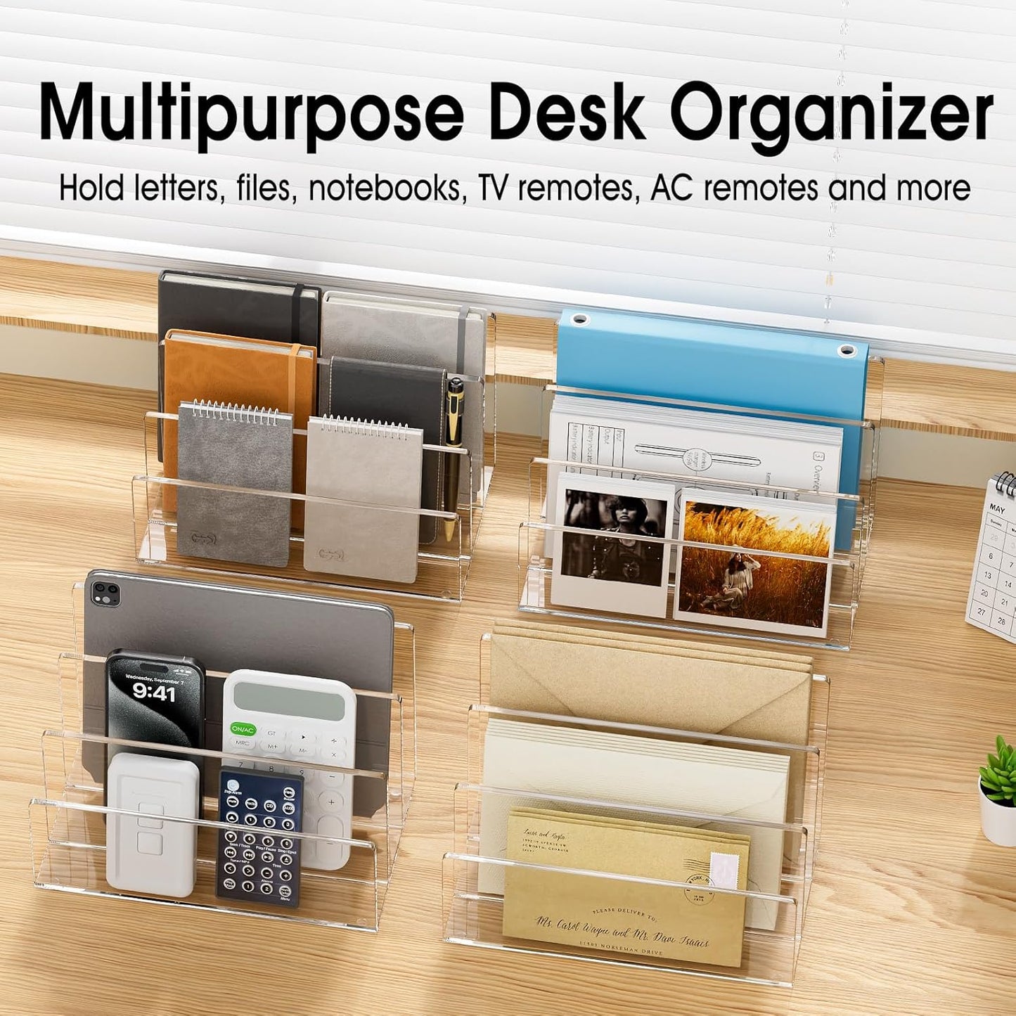 KTRIO 3 Section Mail Organizer Letter Holder for Desk, Vertical 3 Compartments Acrylic File Holder, File Sorter Desk Organizer for Envelopes and Electronics Office Supplies, Clear