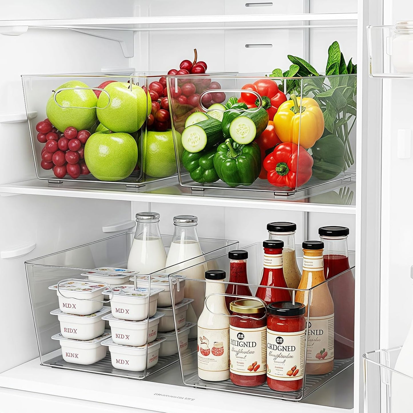 Clear Plastic Storage Bins, 4 Pack Pantry Organizers & Storage Containers, Cabinet Organizer, Home Organization Must Haves for Kitchen, Laundry Room, Office, Closet & Freezer