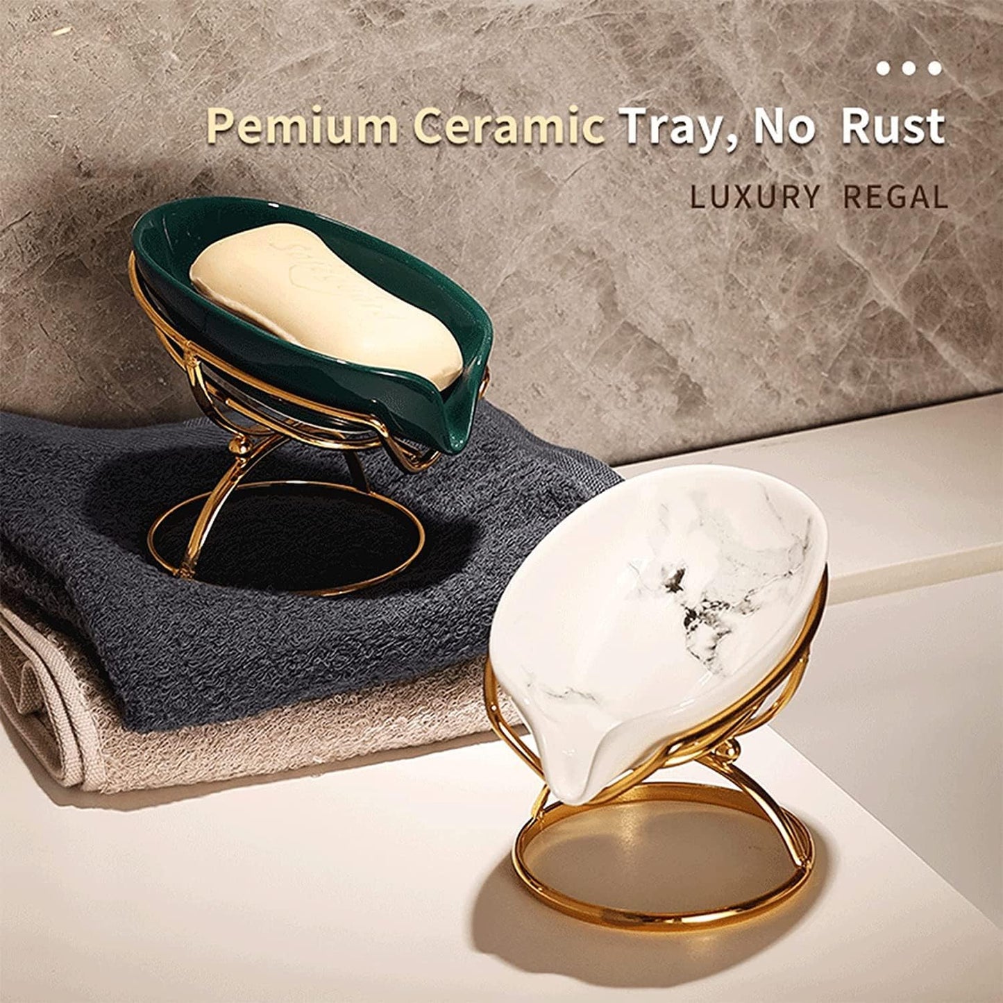 Leaf-Shaped Ceramic Soap Dish with Drain, Holder, Saver, Tray, Bar Soap Holder, Easy Cleaning, for Shower Bathroom Kitchen Sink Bathtub, Pro-Environment White