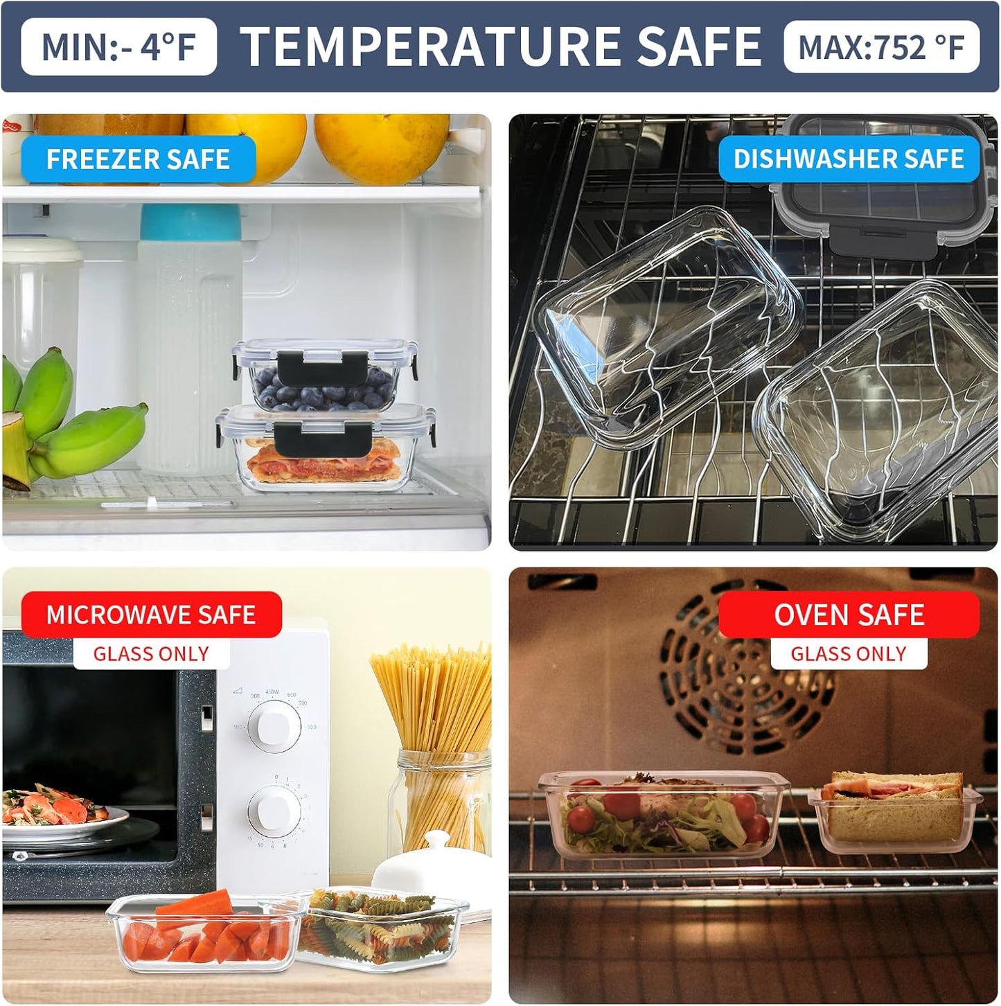 12 Pack Glass Food Storage Containers, Glass Storage Containers with Lids for Meal Prep, Lunch, Airtight, Freezer to Microwave Safe (12 Lids & 12 Containers)