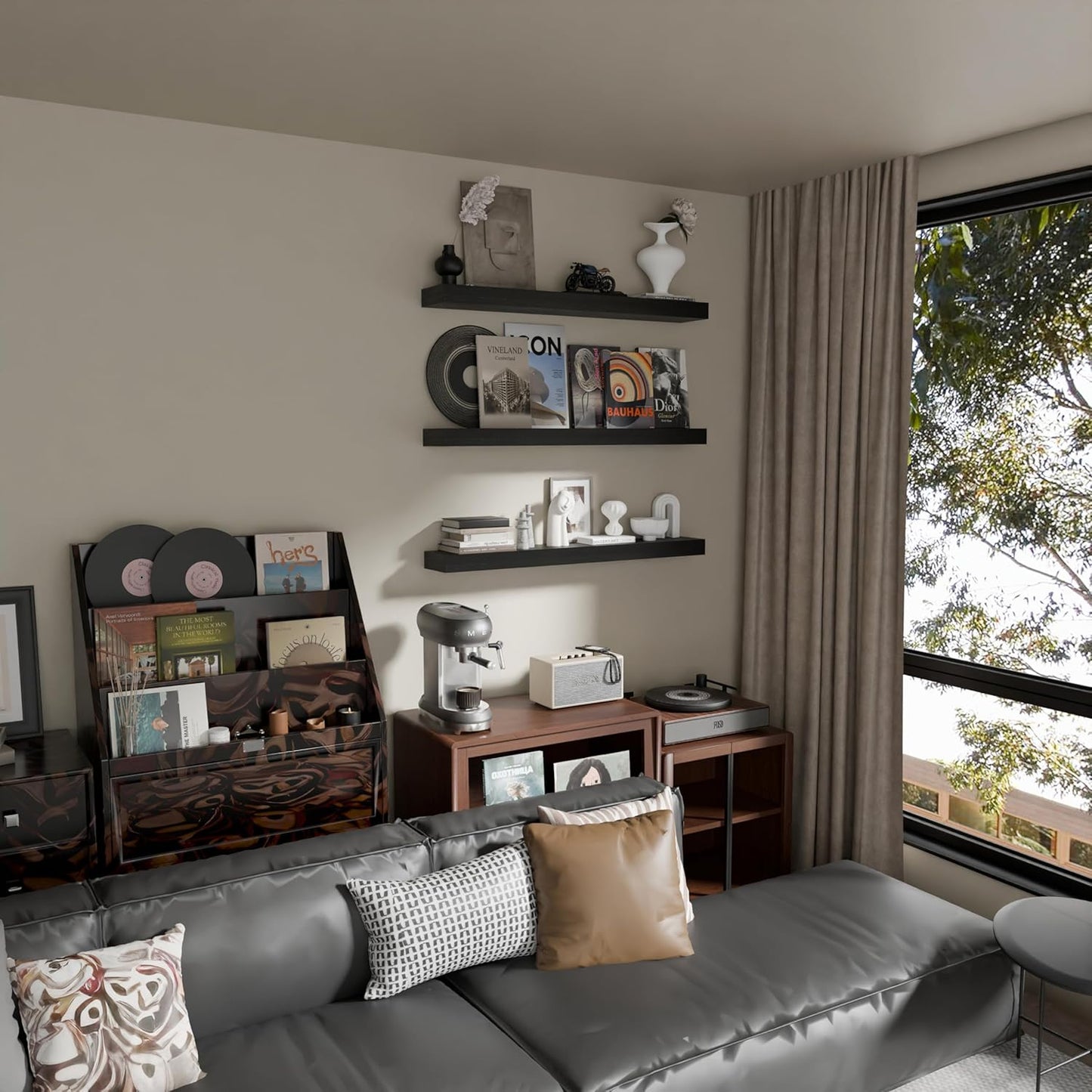 Floating Shelves for Wall, 36 Inch Extra Long Black Wall Shelves, Set of 3, Hanging Invisible Brackets Floating Shelves for Living Room,Bedroom,and Kitchen