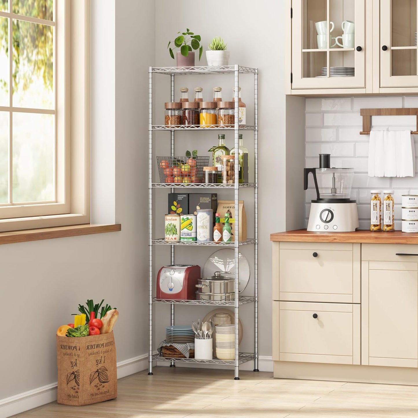 HOMEFORT 6-Shelving Unit, Adjustable Wire Shelving, Metal Wire Shelf Rack Organizer for Kitchen, Pantry, Closet, Bathroom, Laundry, Sliver,21" W x 11" D x 69" H