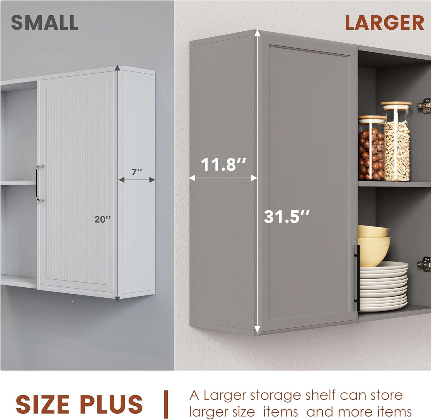 FIMELLO 59" Wall Cabinets for Laundry Room with Adjustable Shelf, Laundry Room Cabinets Wall Mounted, White Wall Cabinet with Shaker Doors, Kitchen Wall Cabinet, Hanging Cabinets for Bathroom -Gray