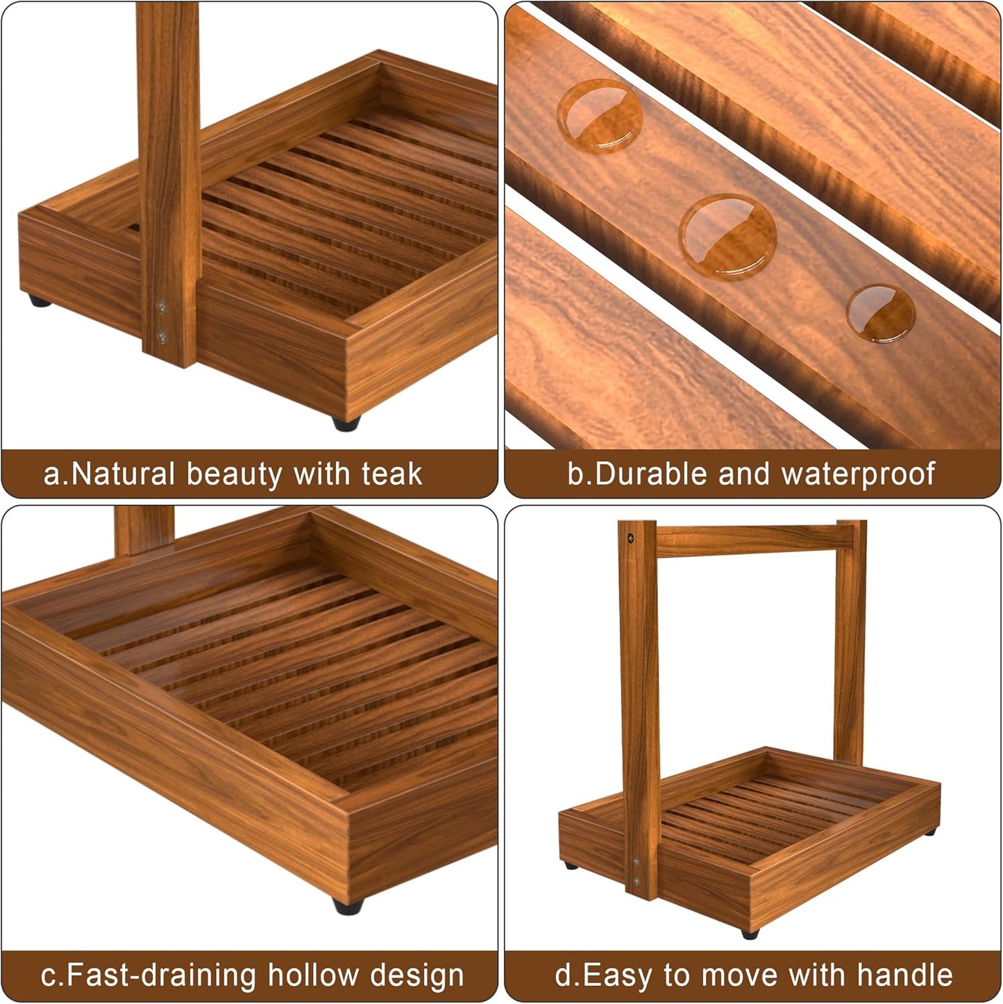 Teak Organizer for Bathroom Kitchen - Use as Shower Caddy Towel Holder Toilet Paper Storage Fruit Basket Spice Rack with Non-Slip Base