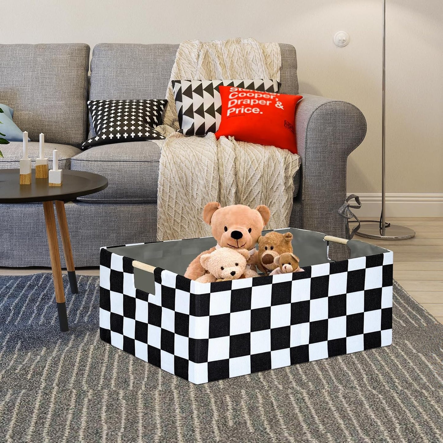 Checkered Storage Basket Room Decor Gifts Basket Foldable Nursey Box Kids Hamper Storage Cube for Women Closet Organizer Boys Car Toys Bins with Handles