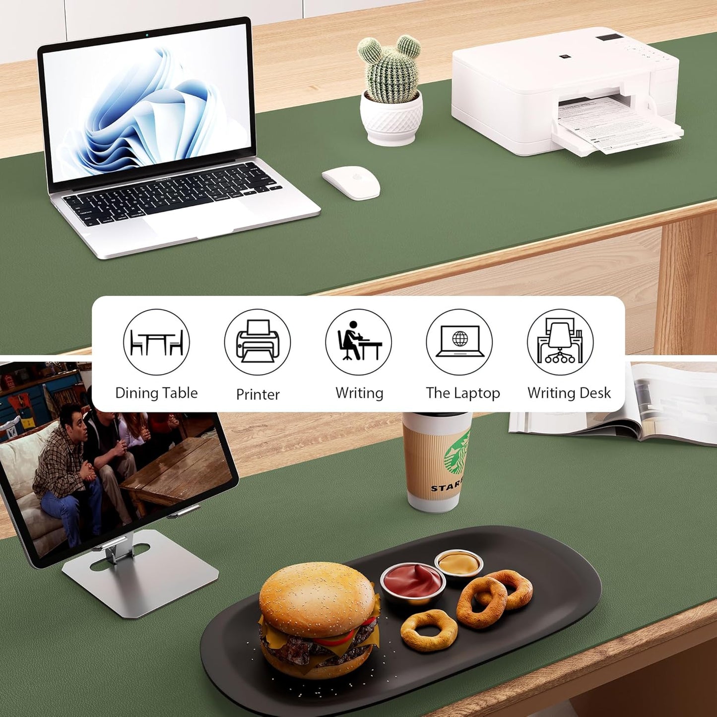 Aothia Leather Desk Pad Protector, Office Desk Mat, Large Mouse Pad, Laptop Desk Pad, Non-Slip PU Leather Desk Blotter, Waterproof Desk Writing Pad for Office and Home (Olive Green, 47" x 24")