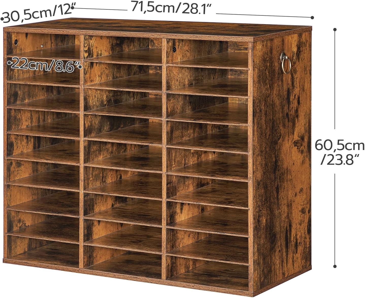 HOOBRO Literature Organizer, 27 Compartments Wooden Mail Organizer, Countertop Literature Sorter with Adjustable Shelves for Home, Office, School, Student Mailbox for Classroom, Rustic Brown FG27WF01