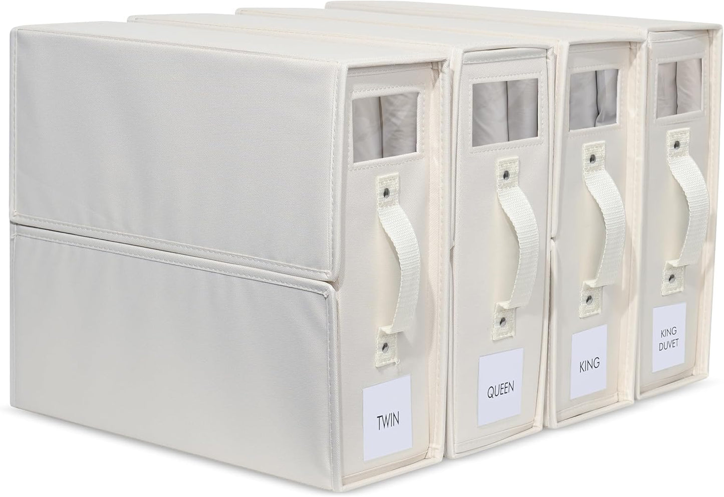 Bed Sheet Organizer Set - 4 Pack Premium Foldable Organizers for Sheets, Comforters, & Linens - Fits Neatly in Closet or Under Bed - Sturdy Oxford Cloth with Premade Labels - Home Storage Solution