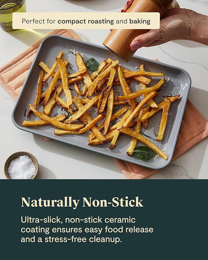 Caraway Nonstick Ceramic Small Baking Sheet (9x13”) – Non-Toxic, PTFE & PFOA Free – Oven Safe – Aluminized Steel Core – Mini Sheet Pan for Baking, Roasting & More - Cream