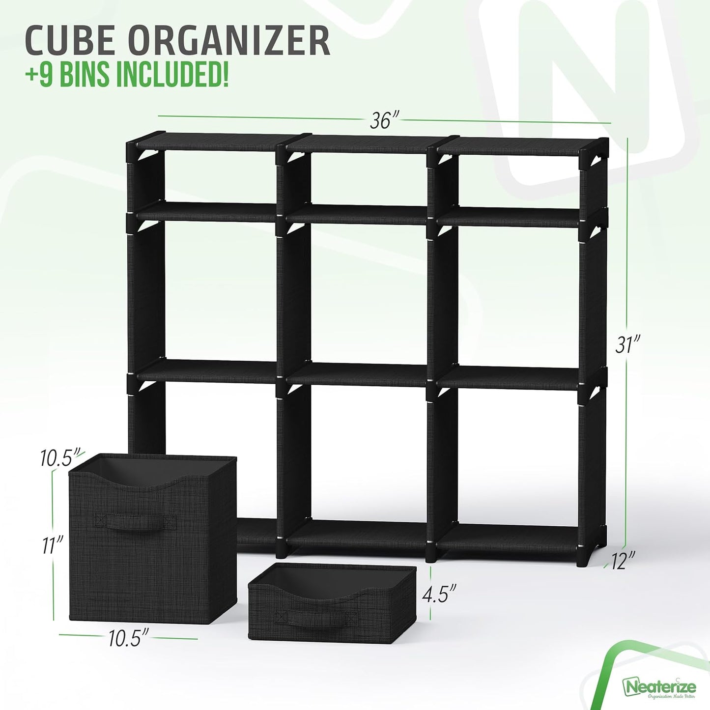 9 Cube Closet Organizers And Storage | Includes All Storage Cube Bins | Easy To Assemble Closet Storage Unit With Drawers | Room Organizer For Clothes, Baby Closet Bedroom, Playroom, Dorm (Black)