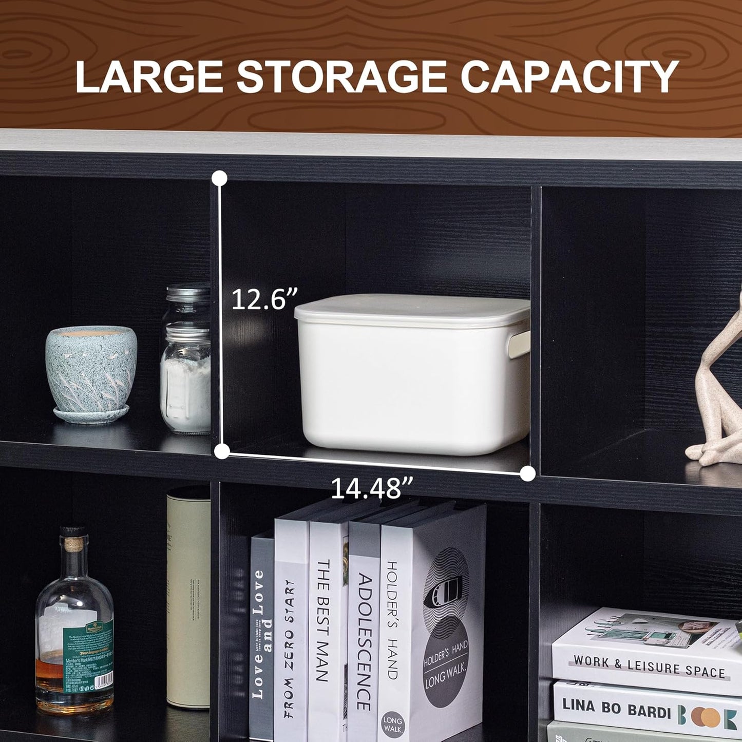 6 Cube Storage Organizer, Industrial Horizontal Bookshelf, Accent Cube Shelf, Corner Bookcase for Living Room, Home Storage, 47.2 Inches, Black