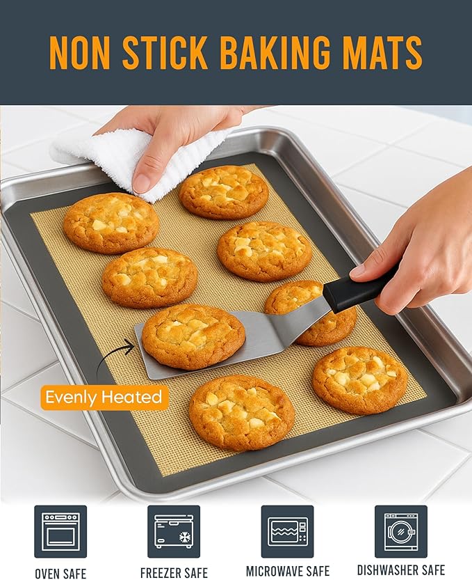 Silicone Baking Mat, Reusable Silicone Baking Sheet Liner for Oven for Bread, Dough, Macaron, Cookie Cooking Liners for Kitchen Counter Bakery Supplies (Baking Mat, 3 Half Sheets)