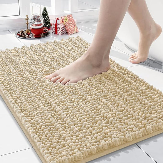 Arotive Luxury Chenille Bathroom Rug Mat, Extra Soft Thick Absorbent Shaggy Bath Rugs, Non-Slip Machine Wash Dry, Plush Bath Mats for Bathroom, Shower and Tub, 24x16, Cream Beige