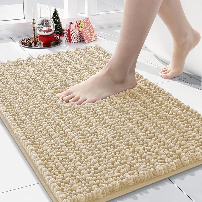 Arotive Luxury Chenille Bathroom Rug Mat, Extra Soft Thick Absorbent Shaggy Bath Rugs, Non-Slip Machine Wash Dry, Plush Bath Mats for Bathroom, Shower and Tub, 30x17, Cream Beige