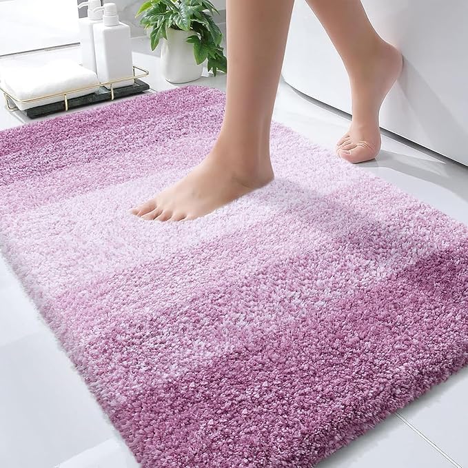 OLANLY Bathroom Rugs Mat 36x24, Extra Soft Absorbent Microfiber Bath Rugs, Rubber Backing, Quick Dry, Washable Bath Mats for Bathroom Floor, Tub and Shower, Home Decor Accessories, Pinkish-Purple