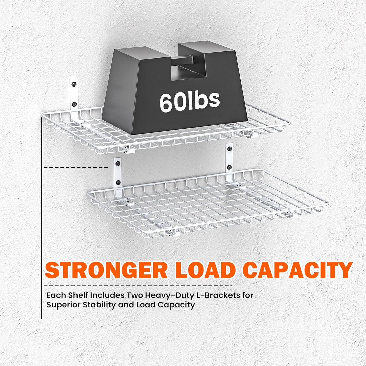 Ultrawall Wall Mounted Storage Shelf, Garage Shelves 24x12 Inch, Metal Shelf Rack, Heavy-Duty Wall Organizer for Closet, Kitchen, Laundry Room 2 Pack, White