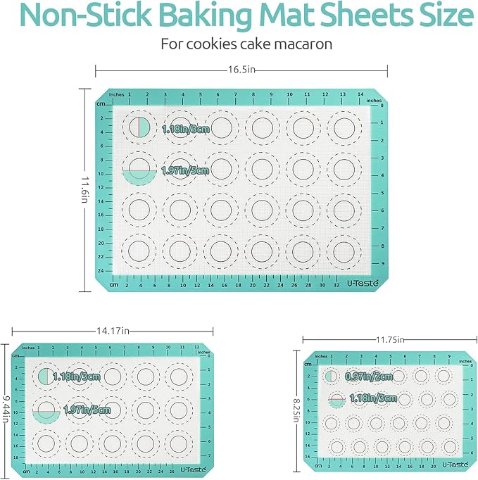 U-Taste 446ºF Heat Resistant Macaron Silicone Baking Mat, Non Stick Reusable Cookies Pastry Sheet Liner with Edge Enhancement Circle Measurement (Half/Jelly Roll/Quarter Sheets Size, Aqua Sky)