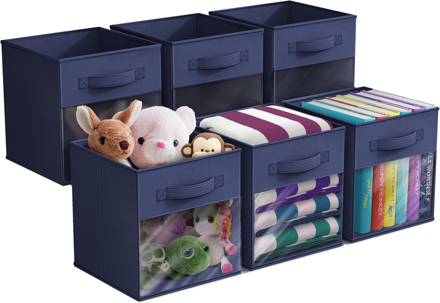 Sorbus 11 Inch Storage Bins with Clear Window - 6 Foldable Baskets for Organizing Clothes, Toys, Books - Sturdy Collapsible Fabric Storage Cubes with Handle - Storage Baskets for Shelves, Closets