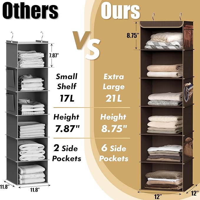 Simple Houseware 6 Shelf Hanging Closet Organizer, Brown
