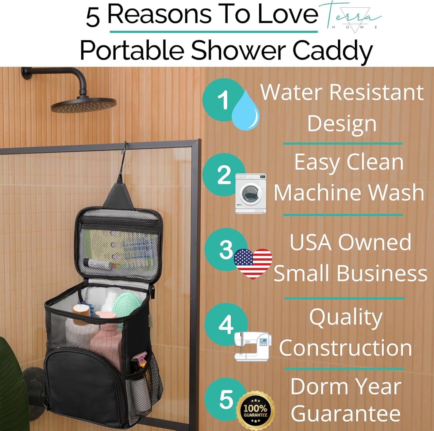 Original Portable Shower Caddy For College Dorms - Foldable Mesh Tote - Dorm Room Essentials - Durable Hanging Travel Shower Bag - Perfect for College Students, Men, Women (Black)