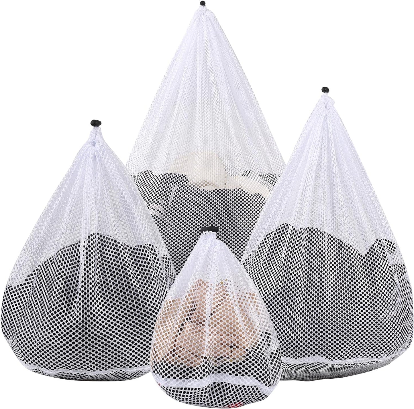 4Pcs Mesh Laundry Bags Washing Machine Mesh Wash Bags for Clothes,Underwear,Lingerie, Bed Linen with Drawstring Closure Sturdy(4 Size)