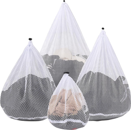 4Pcs Mesh Laundry Bags Washing Machine Mesh Wash Bags for Clothes,Underwear,Lingerie, Bed Linen with Drawstring Closure Sturdy(4 Size)