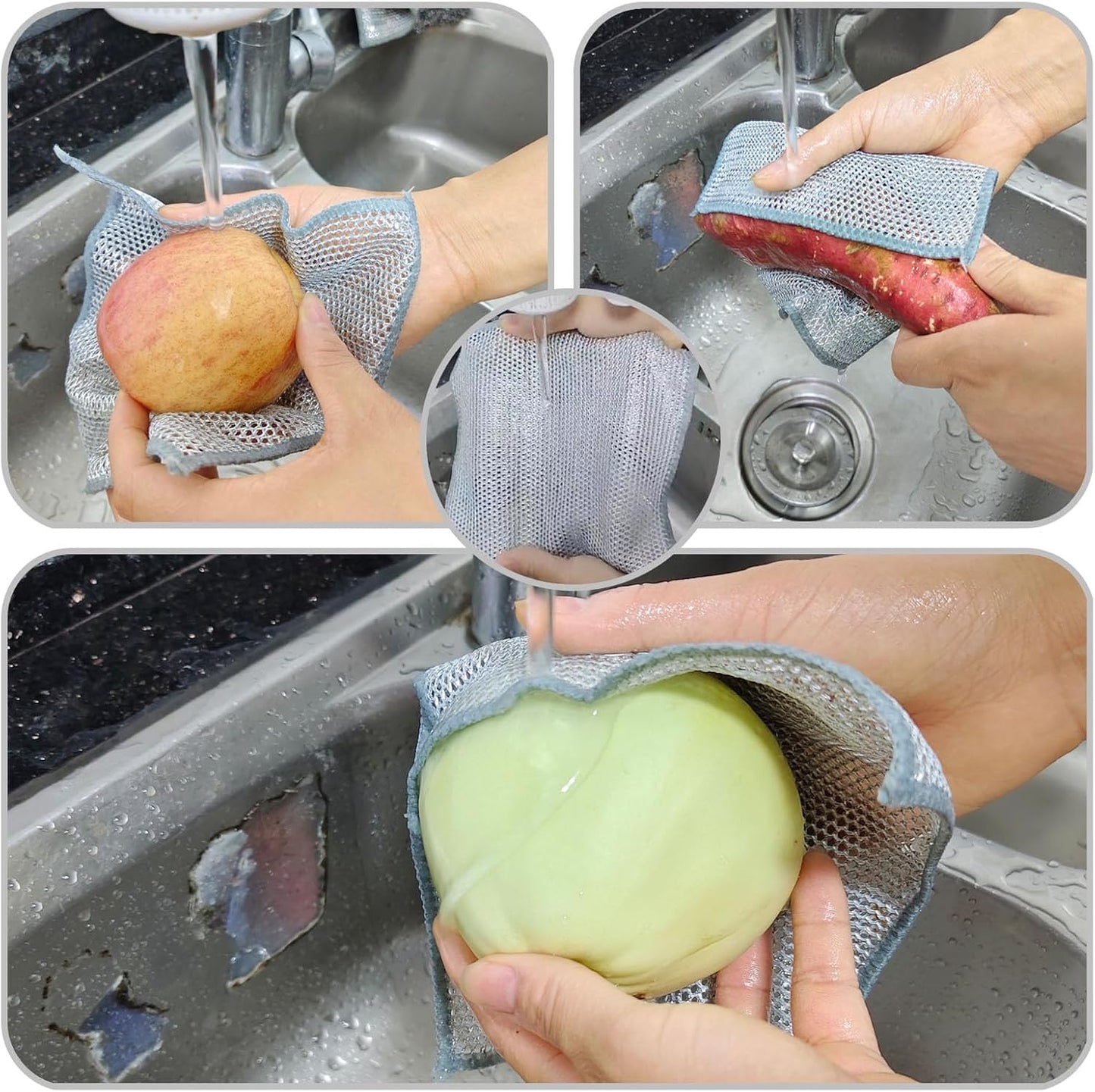 Double layer metal wire scratch free cloth, dry and wet dual-purpose metal wire dishwashing cloth, suitable for kitchen cleaning, cookware, tableware, sink, stove, etc., easy to rinse (10 pieces)