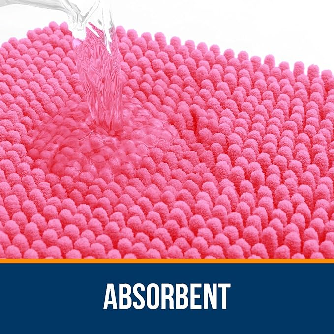 OLANLY Bathroom Rugs 24x16, Extra Soft Absorbent Chenille Bath Rugs, Rubber Backing Quick Dry, Machine Washable Bath Mats for Bathroom Floor, Tub and Shower, Home Decor Accessories, Hot Pink